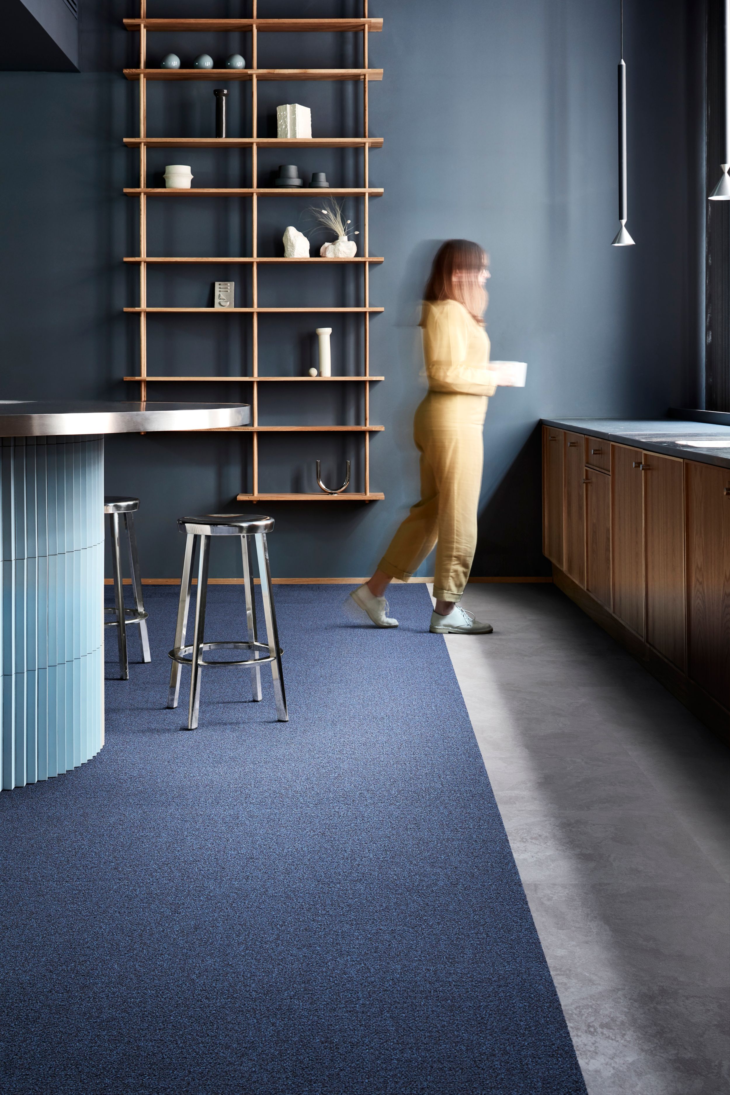 CARPET: Speckled Ground, Indigo, Monolithic LVT: Level Set, Cool Impala Marble, Non Directional image number 3